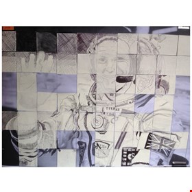 Tim Peake in 3inch squares by adult and children visitors to "Strata" exhibition Walton.