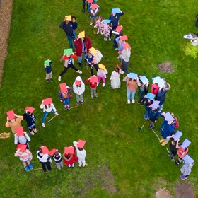 we made The Towns Largest Logo by asking participants to make the shape of our logo using their bodies and they were filmed with a drone.