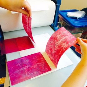 monoprints made on the traditional printing press