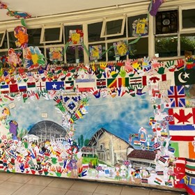 Our school made with hands painted from the primary students, flowers from nursery and kindness heroes from KS3