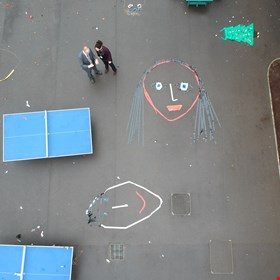 Flying our drone above the artwork.