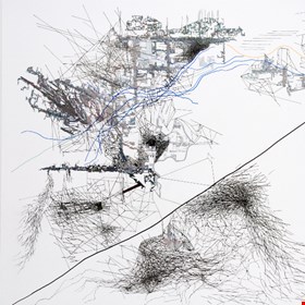 Ina Johann, Parallel lines-mapping another life, 2016, drawing on c-type photograph (cropped)