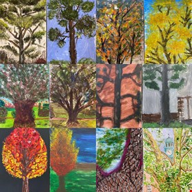 Trees drawn with broccoli & asparagus at Shrewsbury School